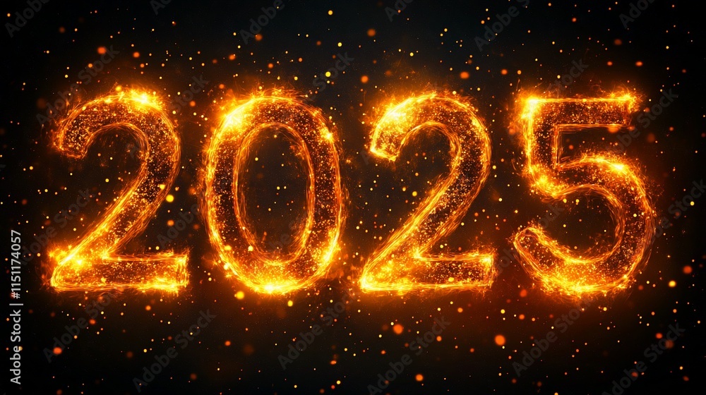Fiery 2025 New Year's Eve design. Fiery 2025 New Year's Eve design.