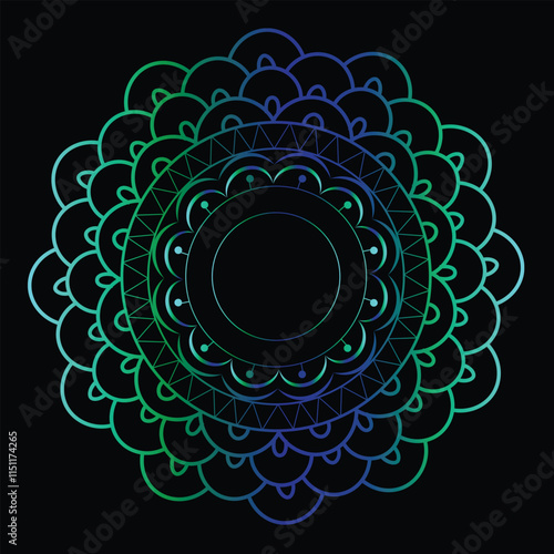 Hand drawn mandala drawing with black background