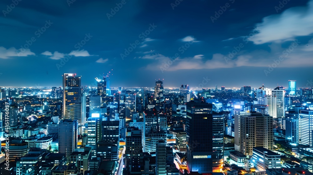 An illuminated city skyline glowing under the night sky, highlighting the beauty of urban lights and tall buildings. An illuminated city skyline glowing under the night sky, highlighting the beauty of urban lights and tall buildings.
