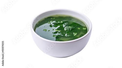 Fresh Green Herbal Soup in a White Bowl on a Isolated Background