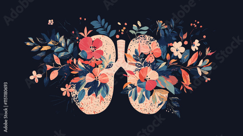 lung shape with floral and leaves -AI Generative