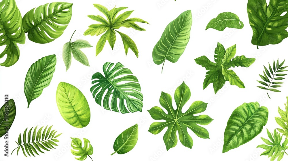 Diverse green leaf patterns for nature enthusiasts. Diverse green leaf patterns for nature enthusiasts.