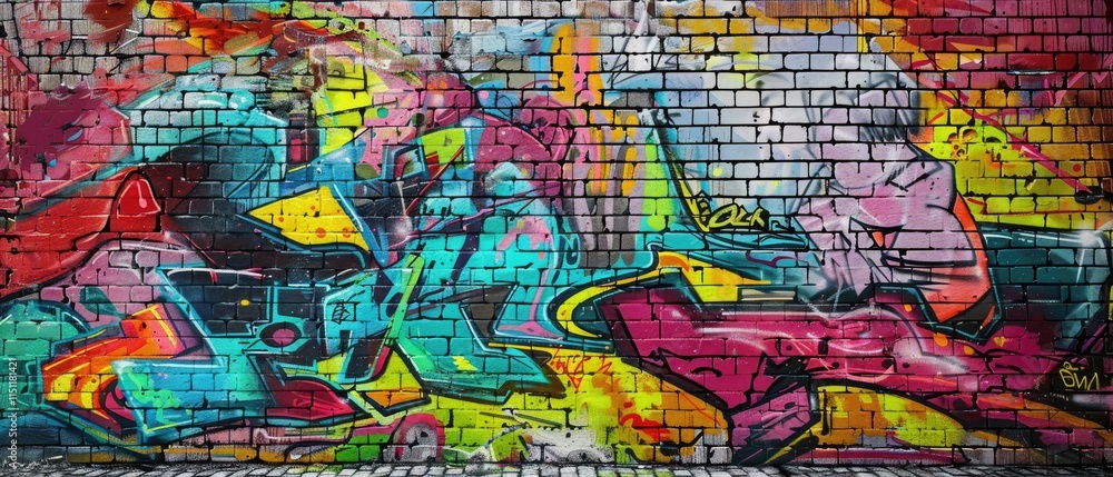 Fototapeta premium Abstract Graffiti Art with Brick Background Graffiti Template