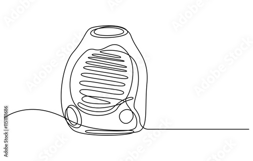 Continuous one single line drawing Portable electric air heater heating icon, Portable electric air heater continuous line drawing. One line art of home appliance