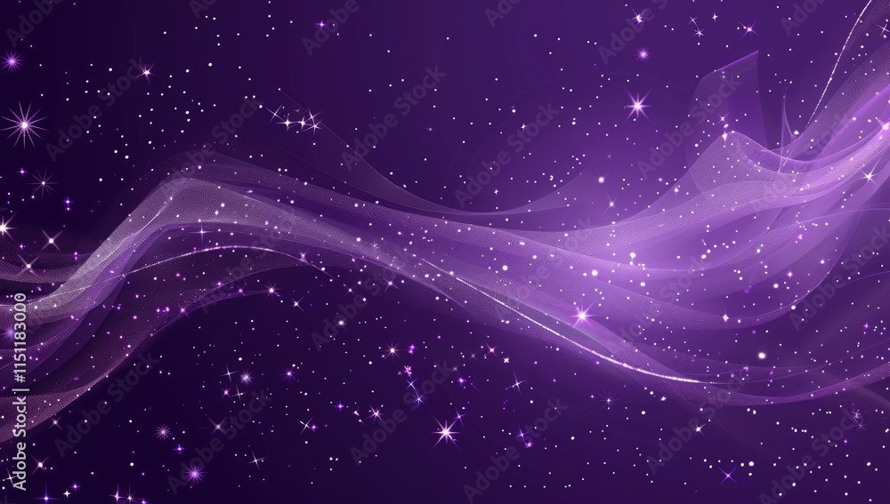 Fototapeta premium Abstract background with purple tones, glowing particles, and smoke waves, ideal for presentation templates.