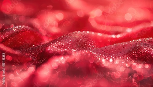 Decorative red glittering sequins on red cloth textile texture fashion background.