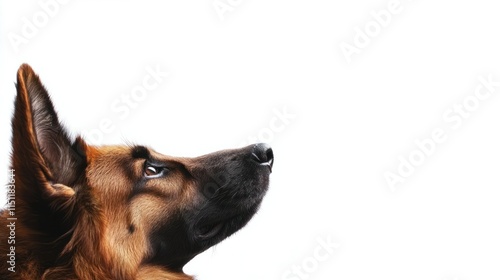 A German Shepherd with a relaxed posture, head level, isolated cleanly on white photo