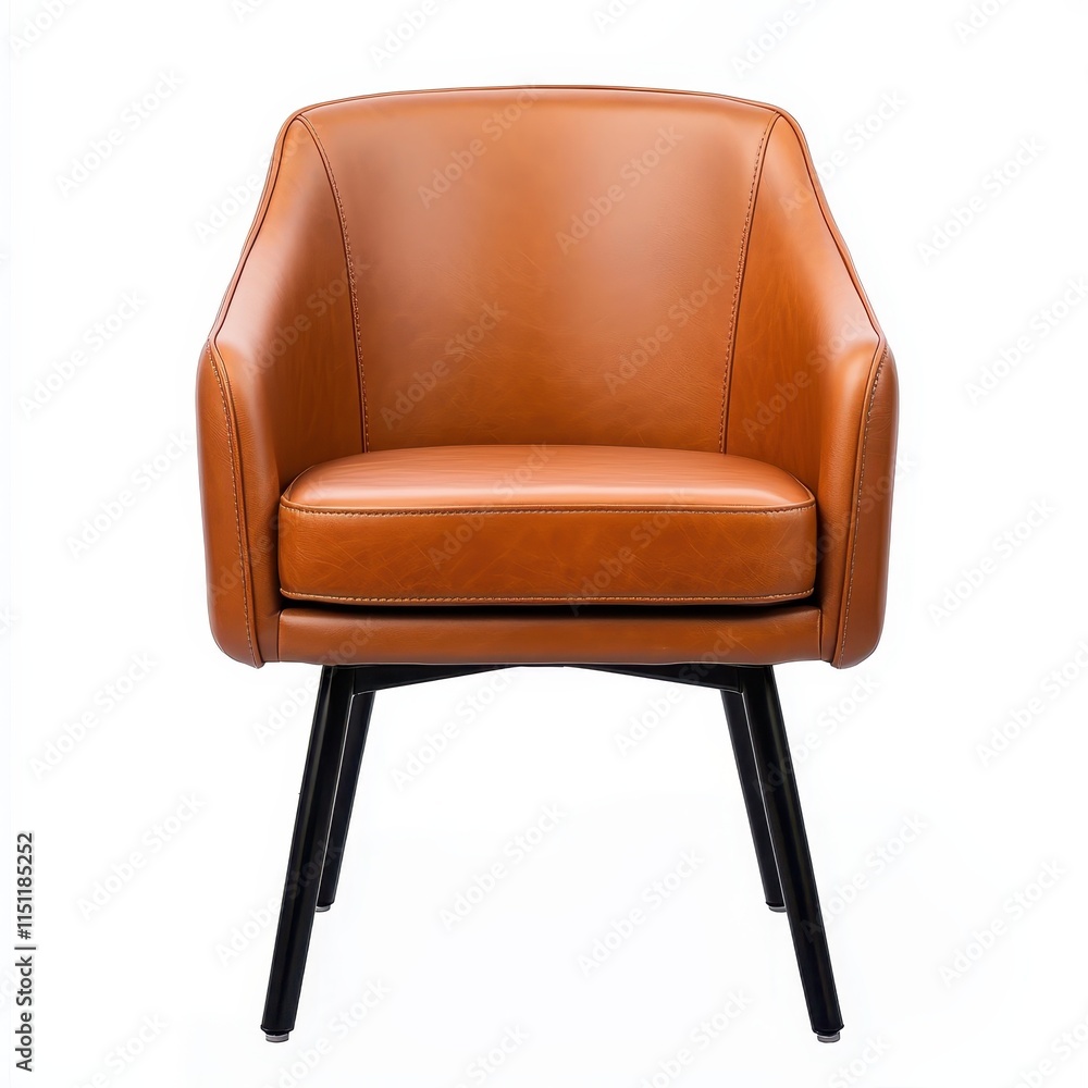 Naklejka premium Stylish Modern Brown Leather Chair with Sleek Black Legs