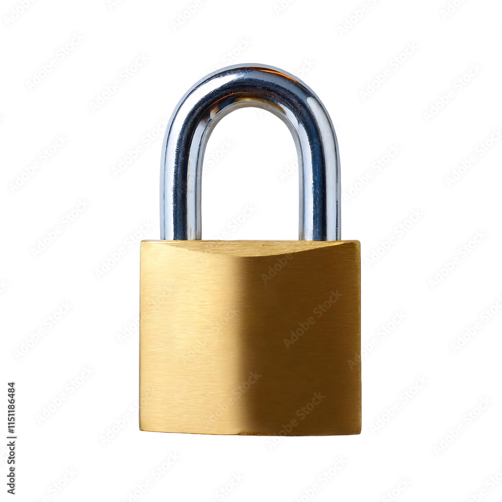 Gold padlock on white background, design element. Gold padlock on white background, design element.