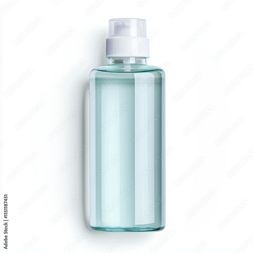 Transparent bottle with cap filled with clear liquid on white background Transparent bottle with cap filled with clear liquid on white background