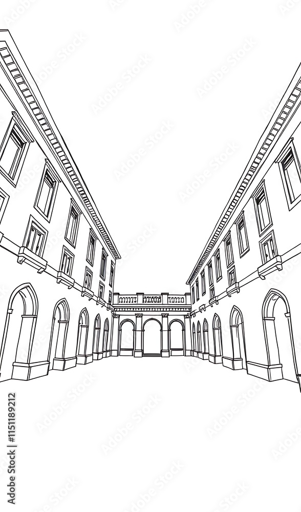 Naklejka premium Elegant Classical Building Line Art Illustration. AI Generated