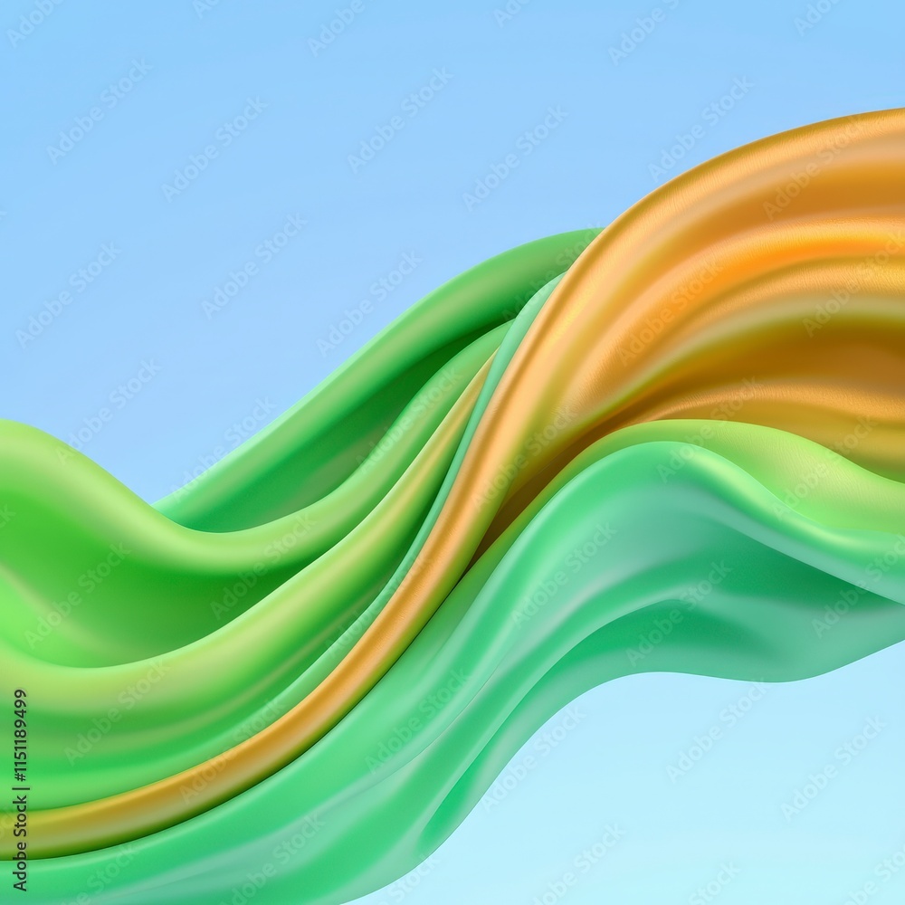 Fototapeta premium Abstract Green Gold Fluid Wave Swirling Design 3D Render
