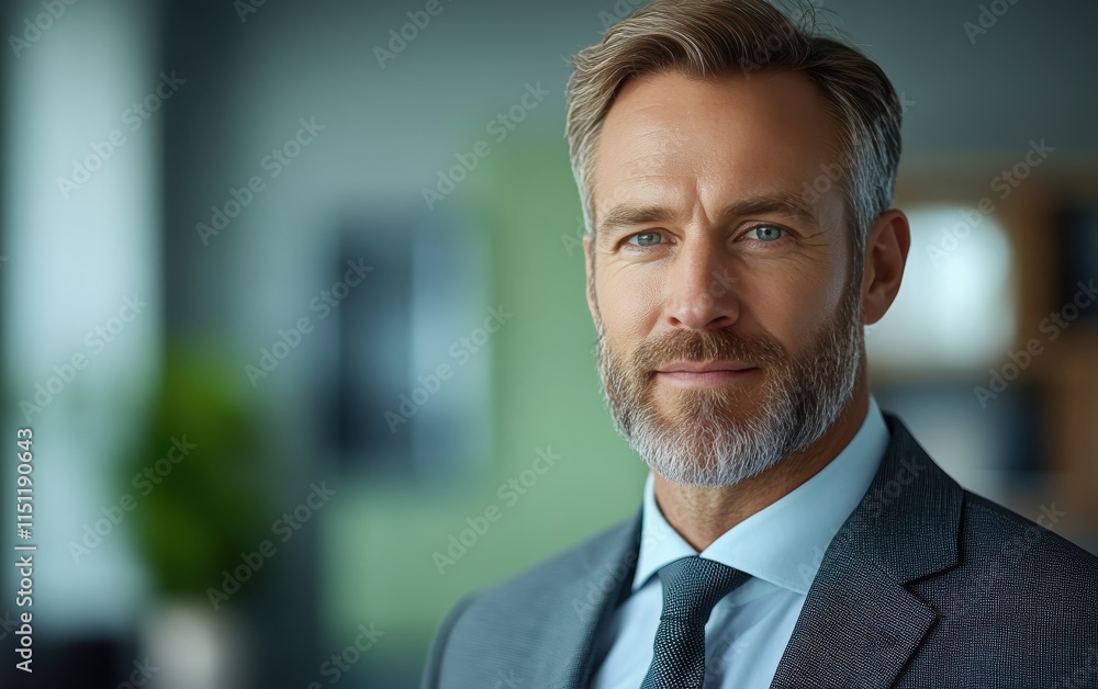 Confident businessman with a suit and a smile in a office background, He looking at the camera Confident businessman with a suit and a smile in a office background, He looking at the camera