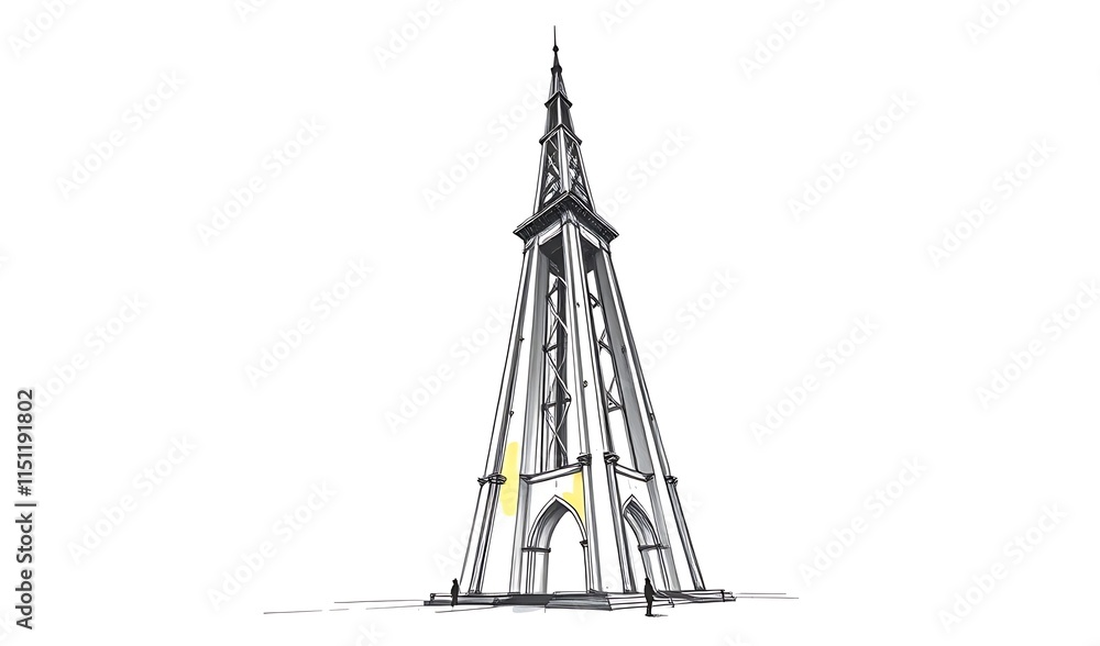 Obraz premium Elegant Hand-Drawn Sketch: Tall Tower Illustration. AI Generated