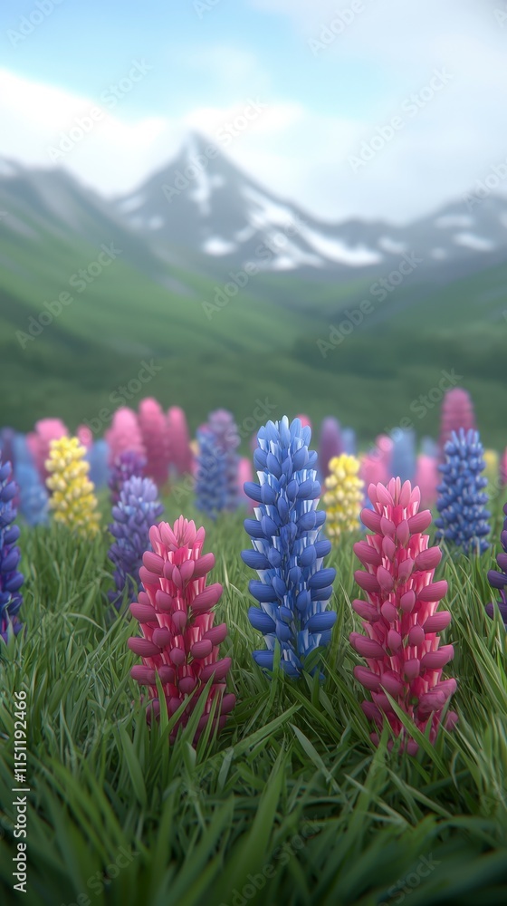 Fototapeta premium Vibrant Wildflower Meadow Mountain Landscape Spring Bloom