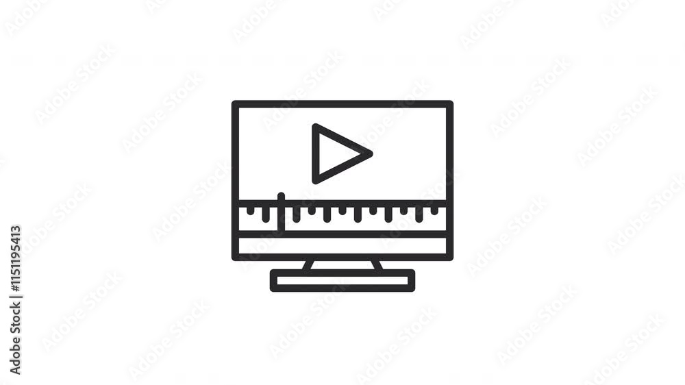 Computer screen icon animation with video editing timeline and play button. Suitable for technology, digital editing, multimedia, online content creation projects Computer screen icon animation with video editing timeline and play button. Suitable for technology, digital editing, multimedia, online content creation projects