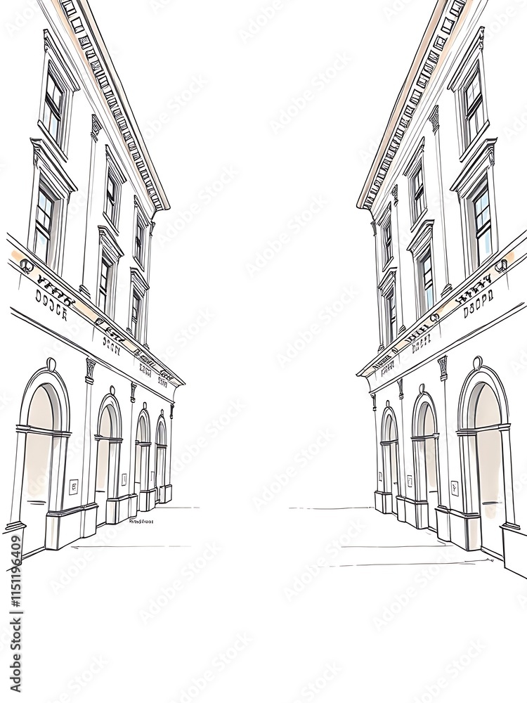 Fototapeta premium Elegant City Street Sketch: Minimalist Hand-Drawn Illustration. AI Generated