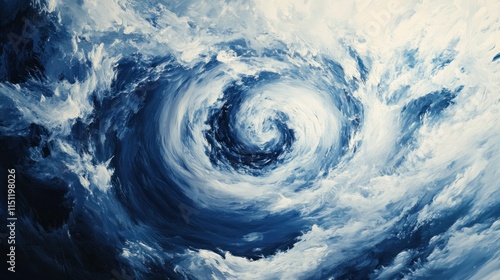 Intense weather system showing the progression of a tropical storm to a hurricane, with clouds swirling faster toward the eye.