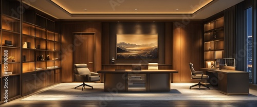 Wallpaper Mural Elegant office interior with wooden accents and modern furnishings. Torontodigital.ca