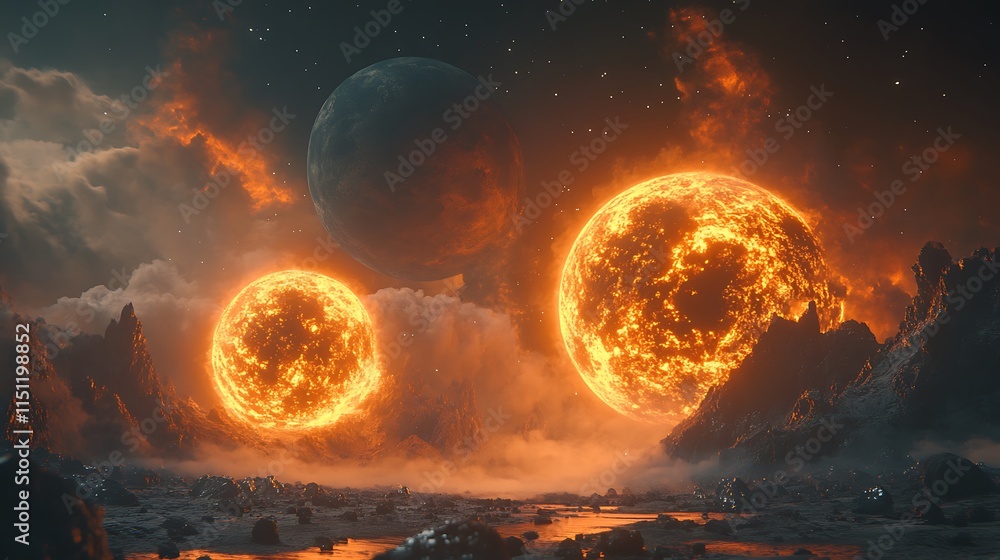 Two planets float in the vastness of space Two planets float in the vastness of space