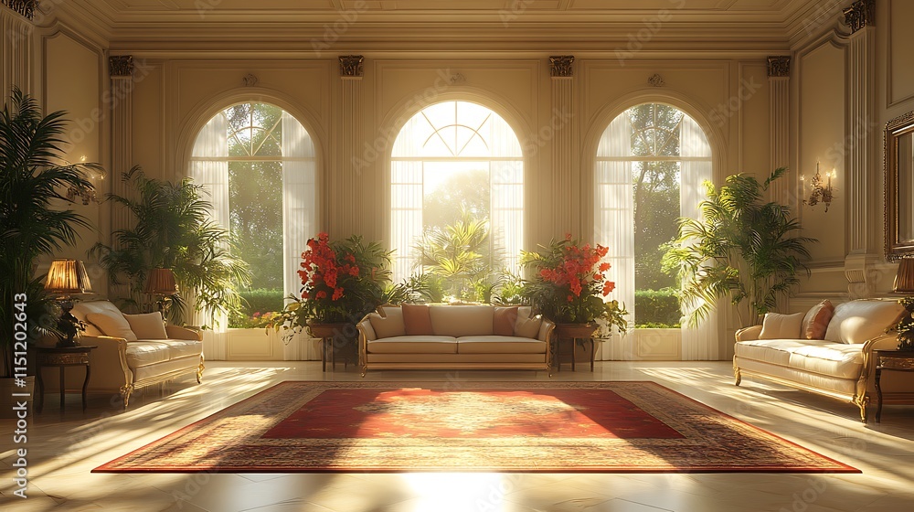 Obraz premium Luxury Living Room with Sunlight. Concept of elegance, comfort, and relaxation.