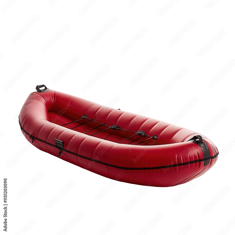 Inflatable red kayak transparent background outdoor adventure gear studio display isolated view water sports concept Inflatable red kayak transparent background outdoor adventure gear studio display isolated view water sports concept