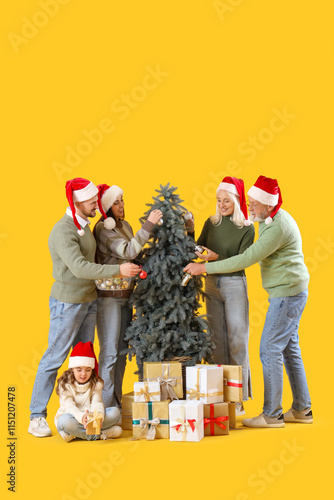 Big family in Santa hats de...
