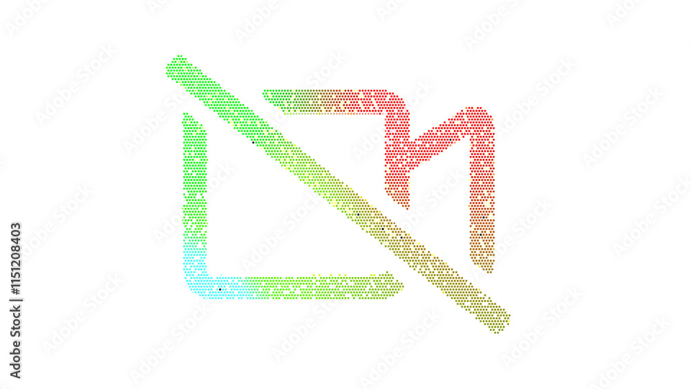 Icon video slash is made up of LED square shapes. There are bright diodes and there are black dead diodes Icon video slash is made up of LED square shapes. There are bright diodes and there are black dead diodes