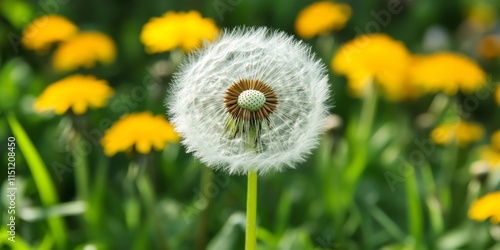 The dandelion features a round flower that captivates with its unique shape, highlighting the beauty of the dandelion s round flower in nature s design. photo