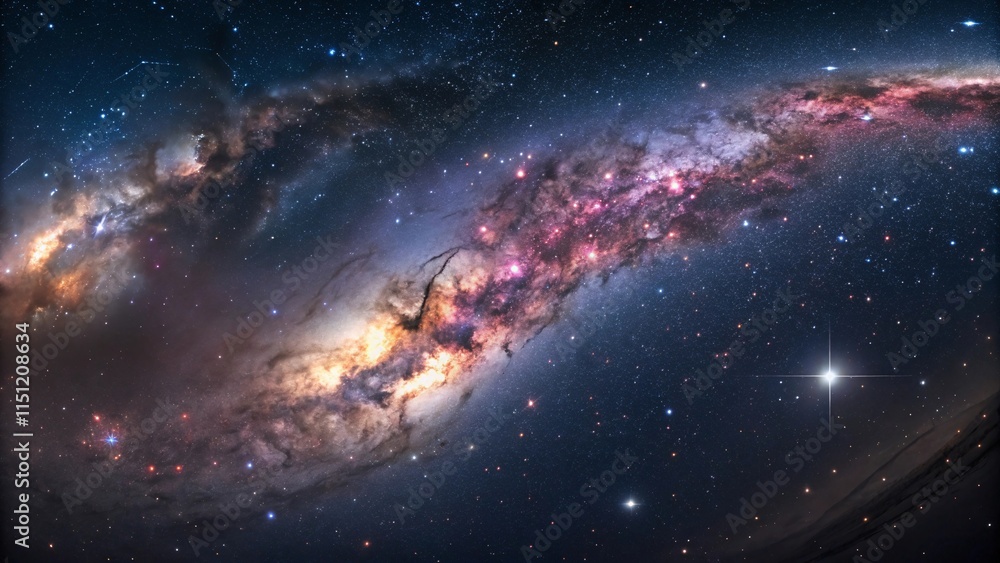 Fototapeta premium 360 degree equirectangular projection space background with nebula and stars, environment map. HDRI spherical panorama