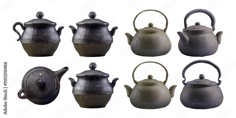 Different Styles of Rustic Teapots for Kitchen Use, PNG collection, set bundle, isolate on transparent or white background Different Styles of Rustic Teapots for Kitchen Use, PNG collection, set bundle, isolate on transparent or white background
