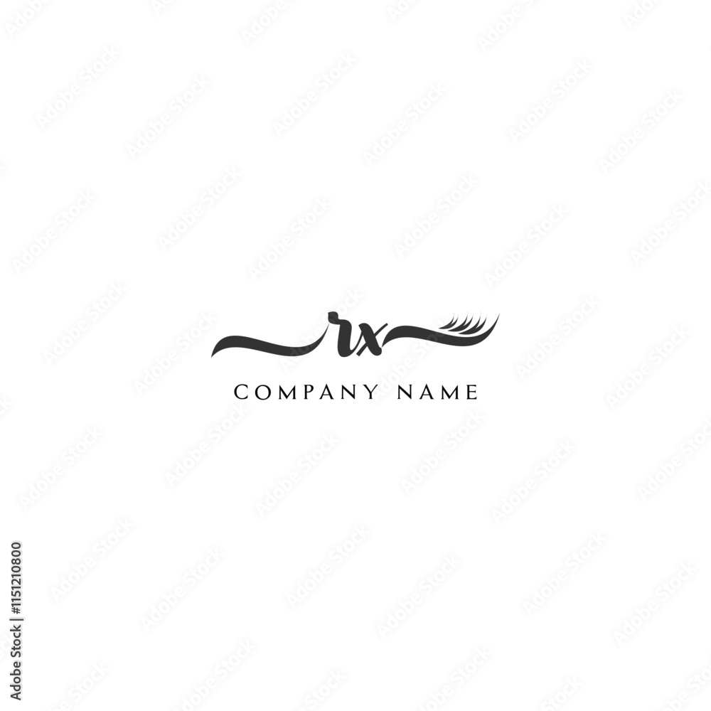 Minimalist RX Logo Design with Abstract Feather Element Minimalist RX Logo Design with Abstract Feather Element
