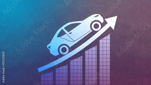 A car silhouette with a rising graph representing increasing car prices in the automotive industry. 