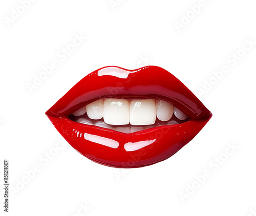 Red woman lips isolated isolated on transparent background.