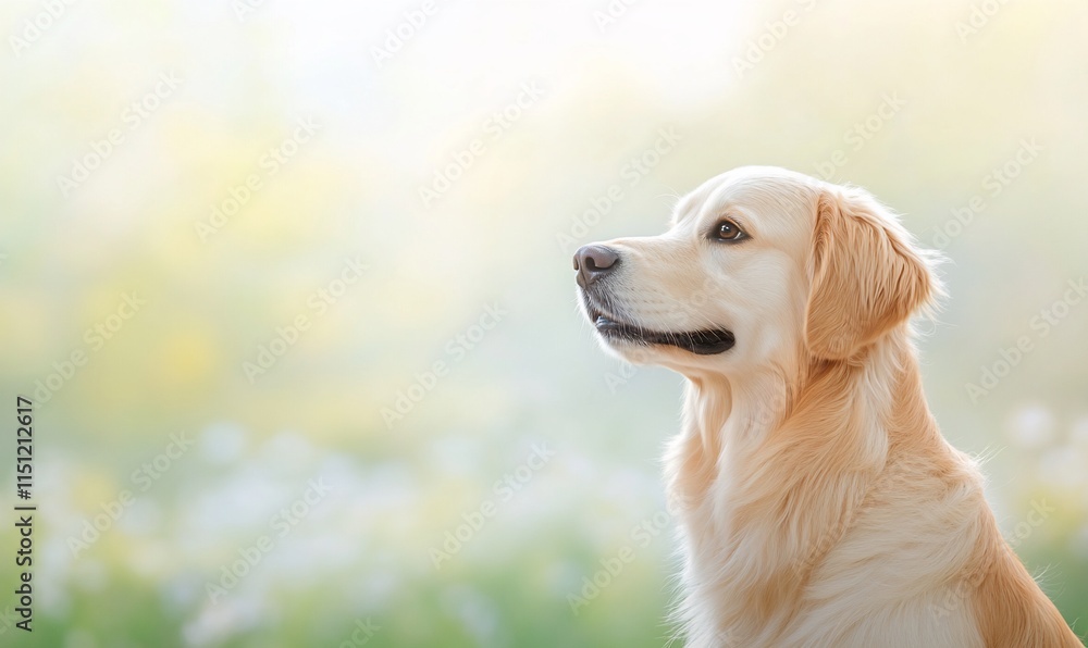 A golden retriever gazes thoughtfully in a serene outdoor setting. A golden retriever gazes thoughtfully in a serene outdoor setting.