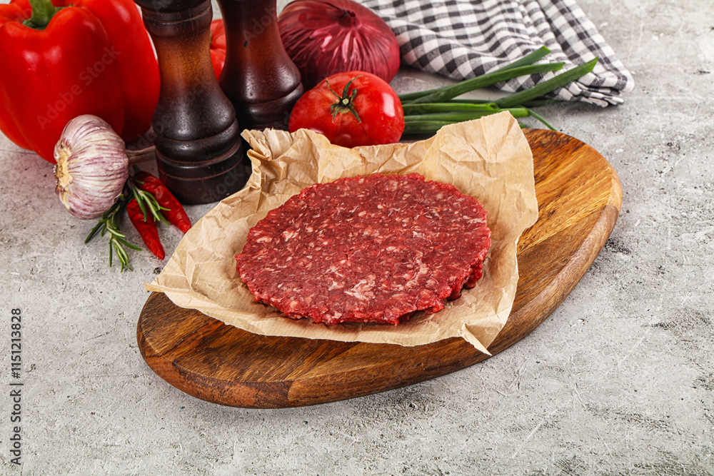 Raw beef burger cutlet minced meat Raw beef burger cutlet minced meat