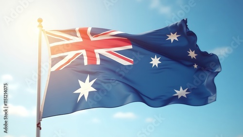 Australian Flag Waving Proudly Under a Sunny Sky