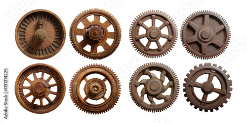 Vintage Rusty Gears Collection on Transparent Background, PNG collection, set bundle, isolate on transparent or white background photo