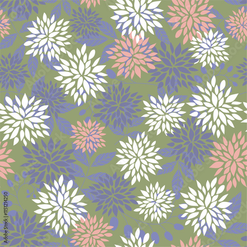 A vibrant floral pattern featuring an array of pink and purple flowers elegantly arranged on a soft background.