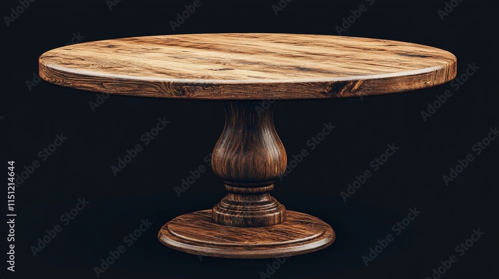 Round wooden pedestal table on black background. Round wooden pedestal table on black background.