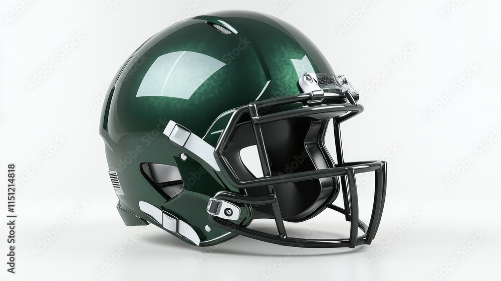 Fototapeta premium Green football helmet with facemask, isolated on white background.