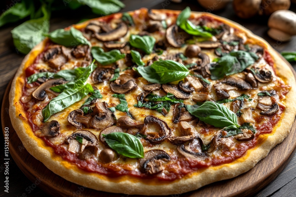 Gourmet Mushroom Pizza with Fresh Basil Gourmet Mushroom Pizza with Fresh Basil