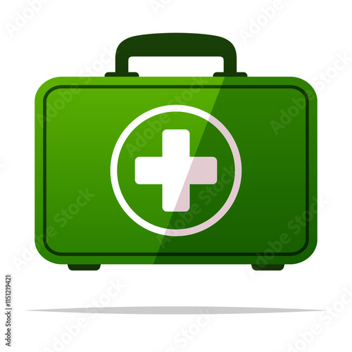 Green first aid kit bag vector isolated illustration