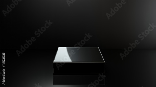 Square Glass Podium Against Black Background Highlighting Modern Minimalist Aesthetics photo