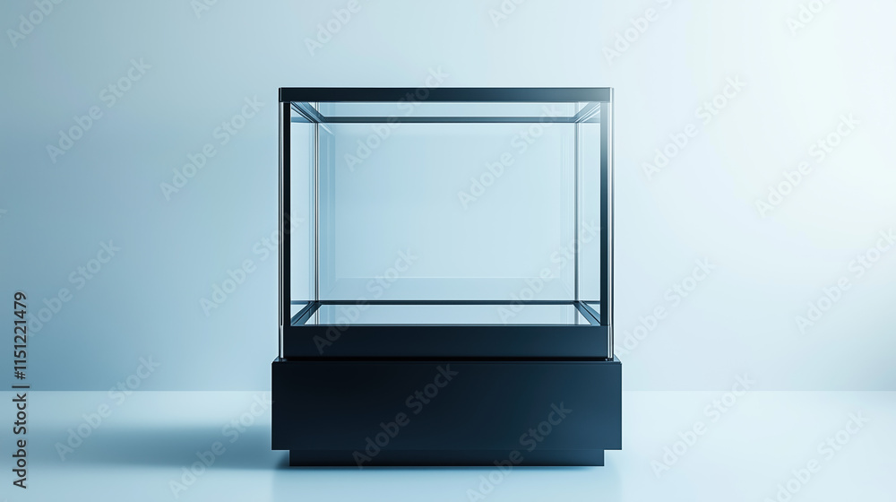 Sleek Product Display Glorifier Featuring Glass Box and Black Base in Studio Setup Sleek Product Display Glorifier Featuring Glass Box and Black Base in Studio Setup