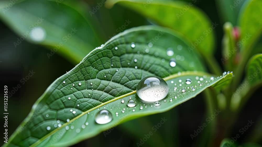 Morning dew creates stunning reflections on green leaves in a tranquil garden setting Morning dew creates stunning reflections on green leaves in a tranquil garden setting