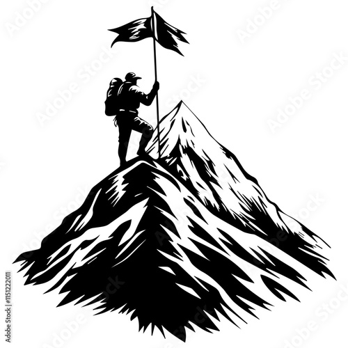 Flag Raised at the Mountain Peak