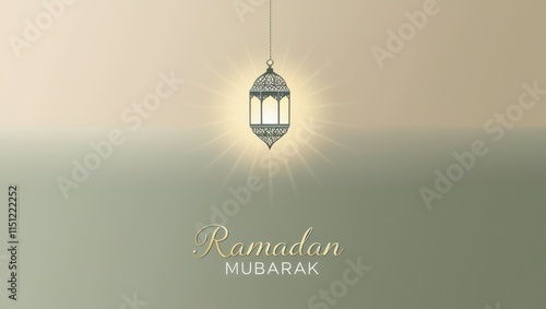 Ramadan Mubarak greeting with a hanging ornate lantern