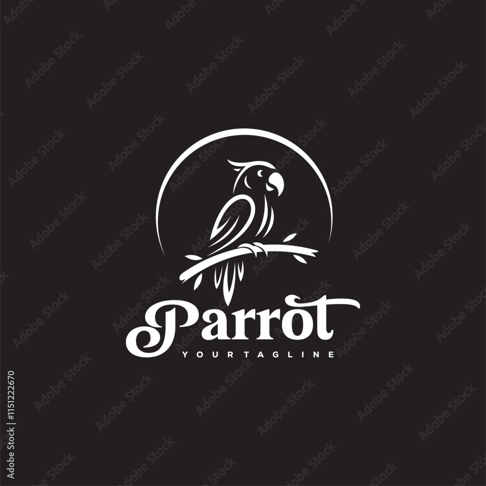 Obraz premium logo design illustration of a parrot perched on a tree branch