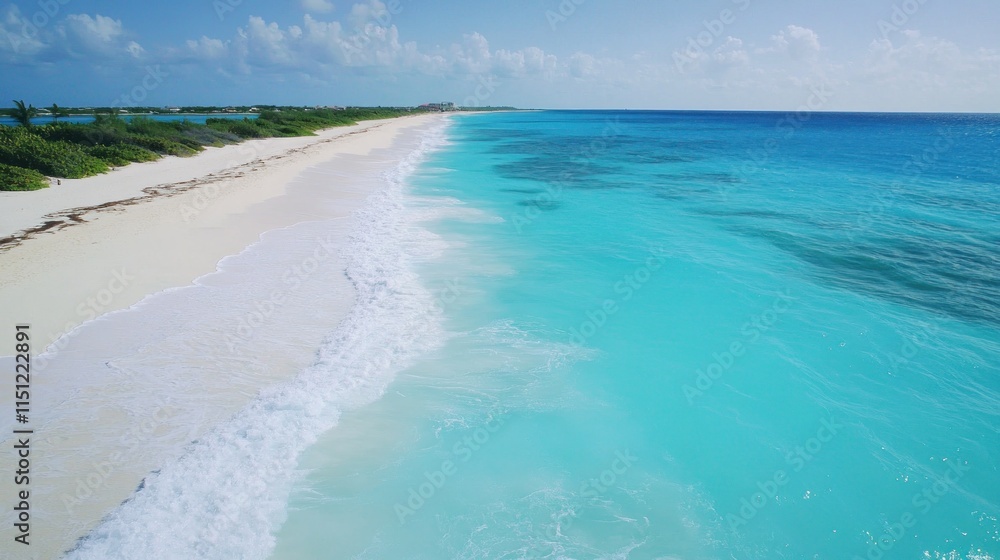 Fototapeta premium Idyllic tropical beach with white sand, turquoise water, and gentle waves.